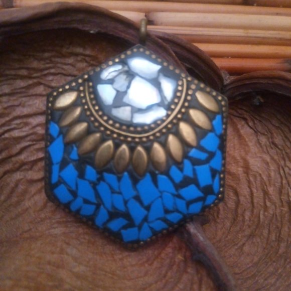 Tibetan Inlay Mosaic Pendant - Picture 1 of 11